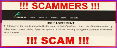 Coinumm Com scammers aren't liable for customer losses