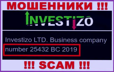 Investizo LTD internet-ворюг Investizo было зарегистрировано под вот этим номером регистрации: 25432 BC 2019