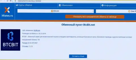 Публикация об обменнике BTCBit Net на web-сервисе xrates ru