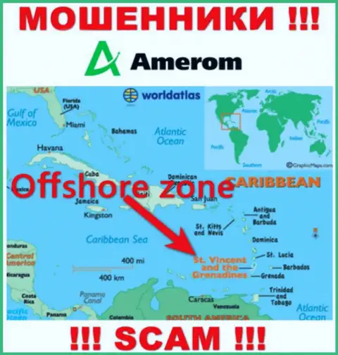 Контора Amerom зарегистрирована довольно далеко от оставленных без денег ими клиентов на территории Saint Vincent and the Grenadines
