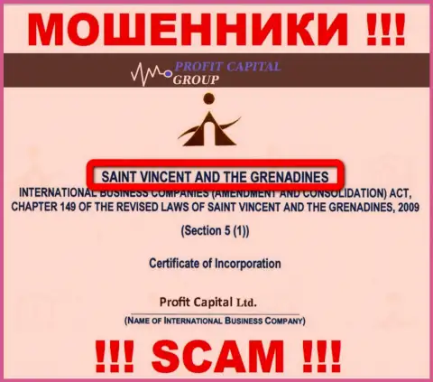 Официальное место регистрации мошенников ProfitCapital Ltd - St. Vincent and the Grenadines