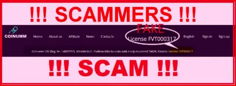 Coinumm Com scammers do not have a license - caution