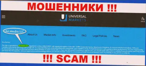UM Media LLC - это организация, владеющая internet мошенниками Universal Markets