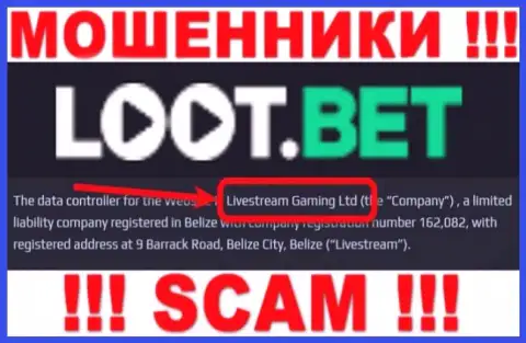 Вы не убережете свои средства связавшись с конторой Loot Bet, даже в том случае если у них есть юридическое лицо Livestream Gaming Ltd