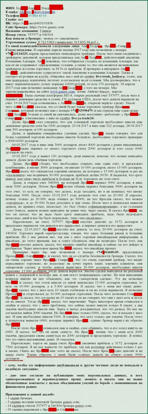 Гаинси Форекс - МОШЕННИКИ !!! Обманули еще одного трейдера на 15000 рублей