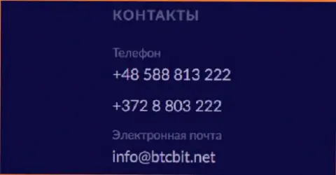 Телефоны и адрес электронной почты online обменки BTC Bit