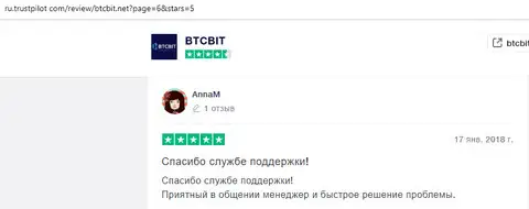 AnnaM Описала работу компании по обмену криптовалют БТЦ Бит на интернет-площадке trustpilot com