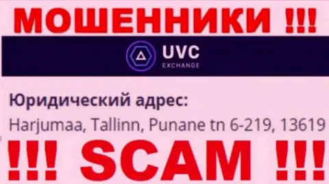 UVC Exchange - это мошенническая организация, которая зарегистрирована в офшоре по адресу - Harjumaa, Tallinn, Punane tn 6-219, 13619
